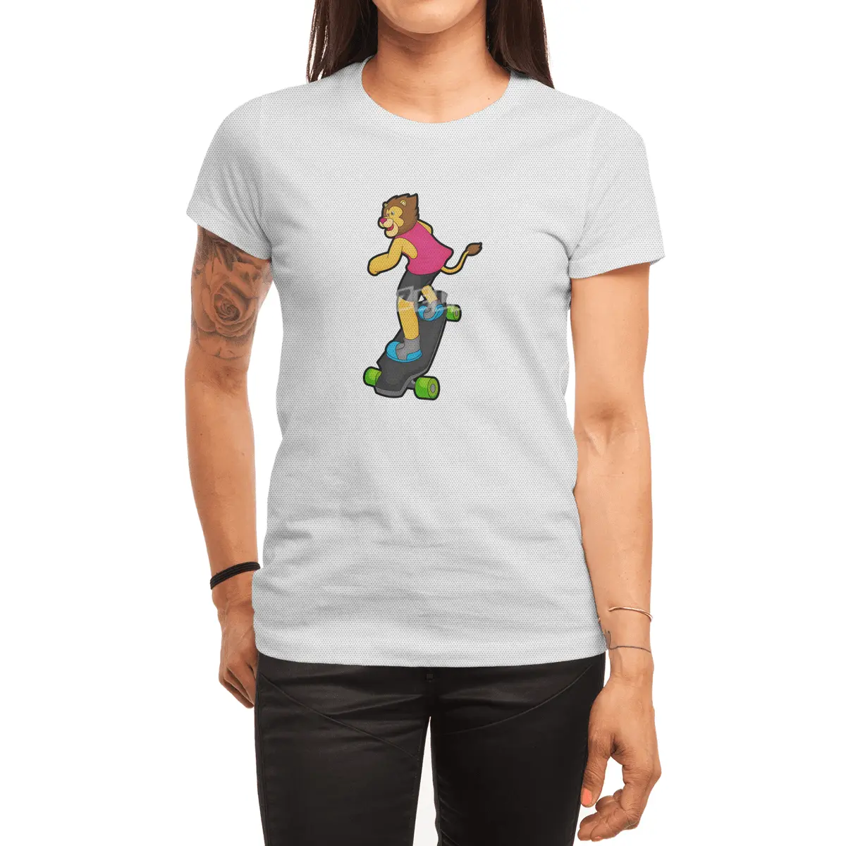 Lion as Skateboarder with Skateboard Spor T-Shirt