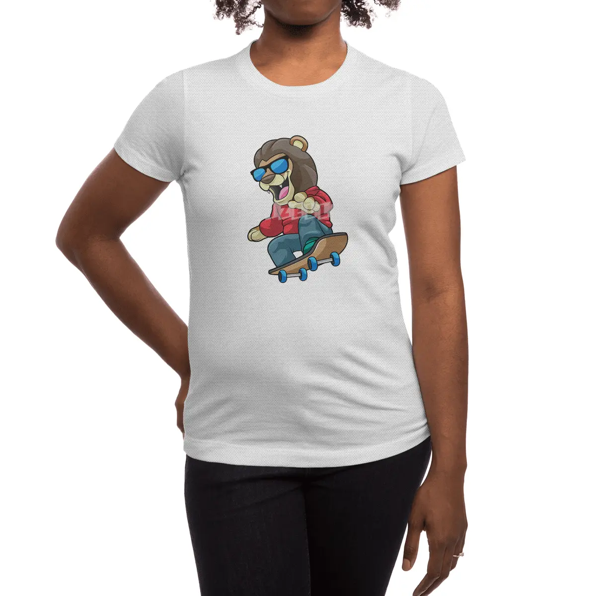 Lion as Skater with Skateboard Spor T-Shirt
