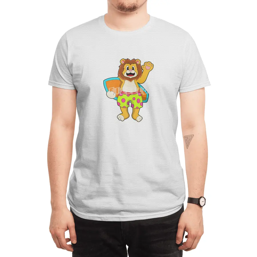 Lion as Surfer with Surfboard Spor T-Shirt