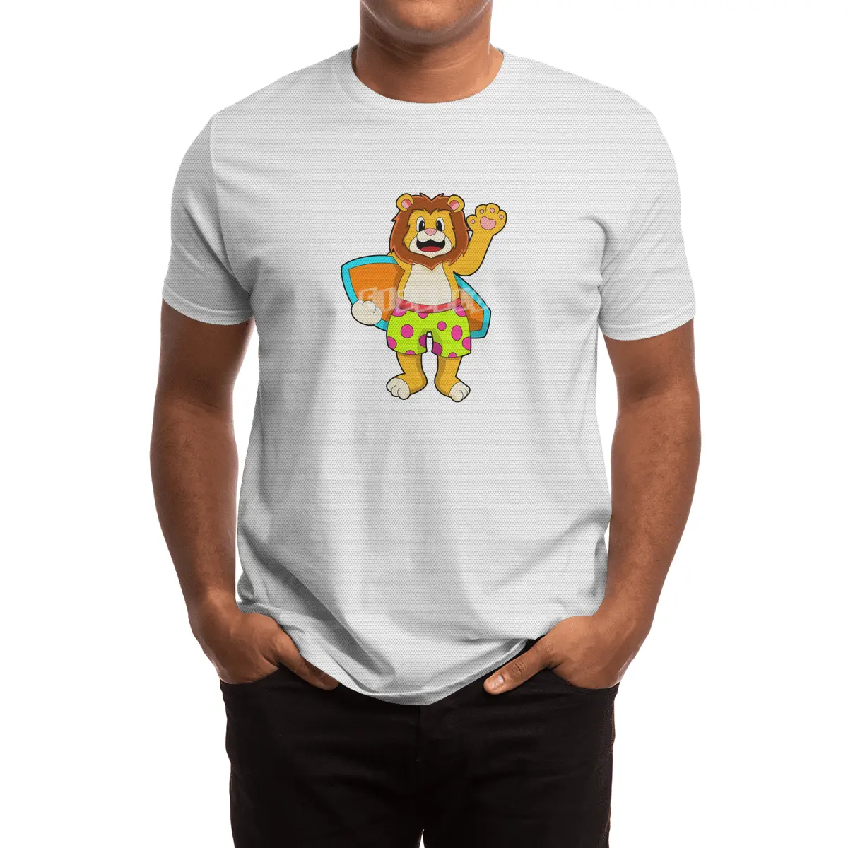 Lion as Surfer with Surfboard Spor T-Shirt