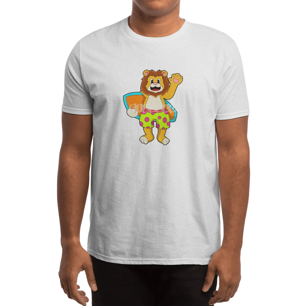 Lion as Surfer with Surfboard Spor T-Shirt