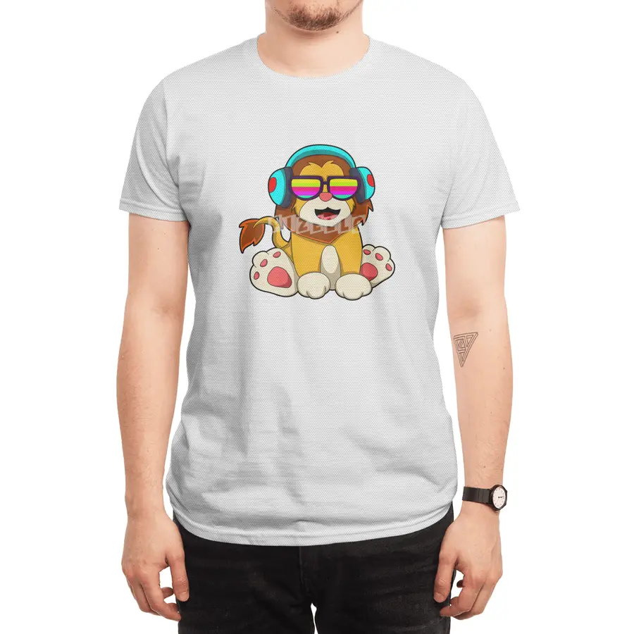 Lion at Music with Headphone & Glasses Spor T-Shirt