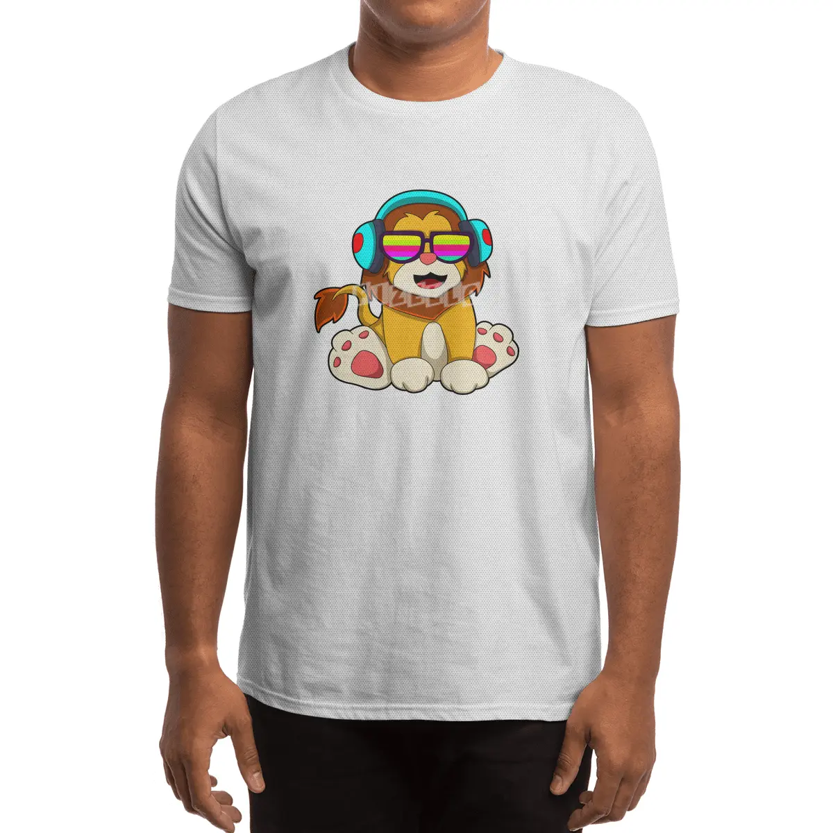Lion at Music with Headphone & Glasses Spor T-Shirt