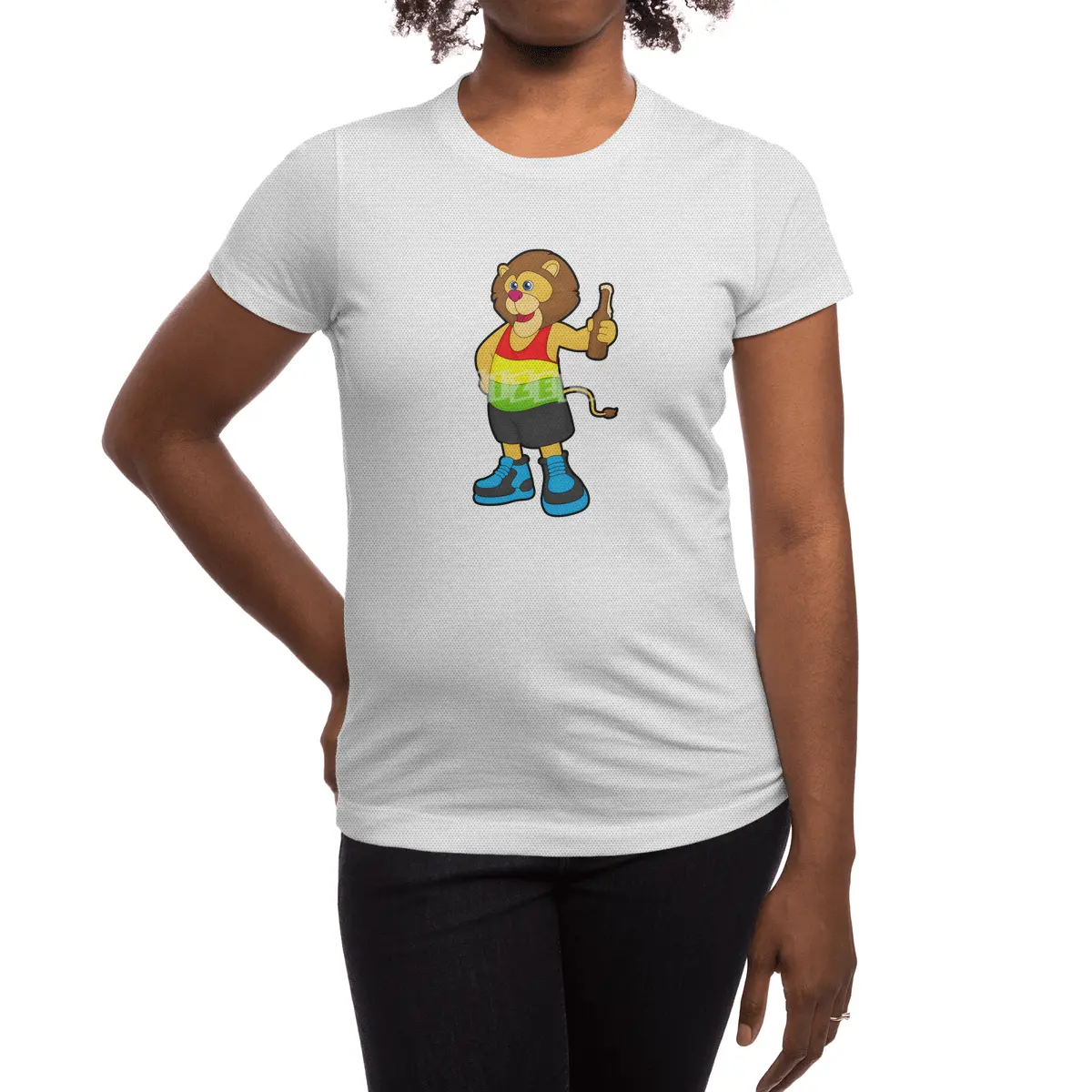 Lion with Bottle of Beer & Rainbow Tank top Spor T-Shirt