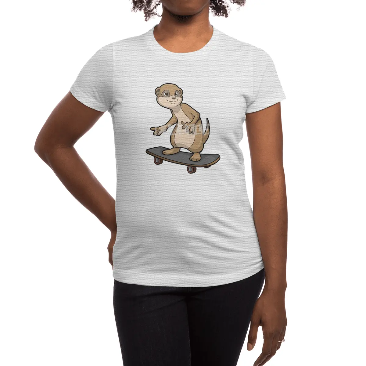 Meerkat as Skater with Skateboard Spor T-Shirt