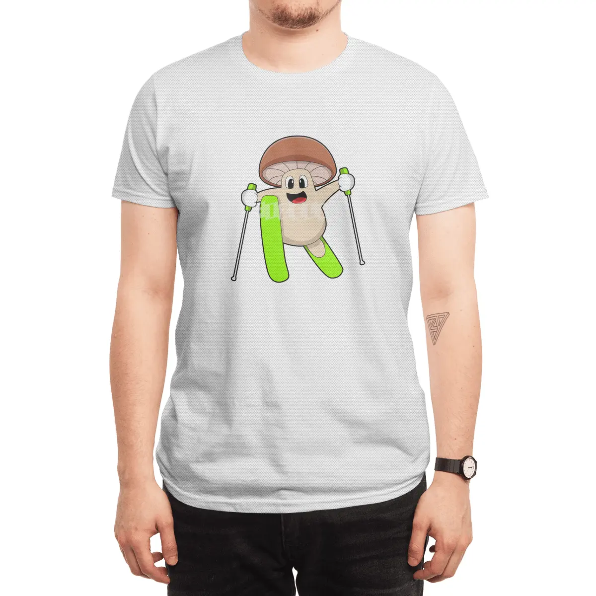 Mushroom as Skier with Ski Spor T-Shirt