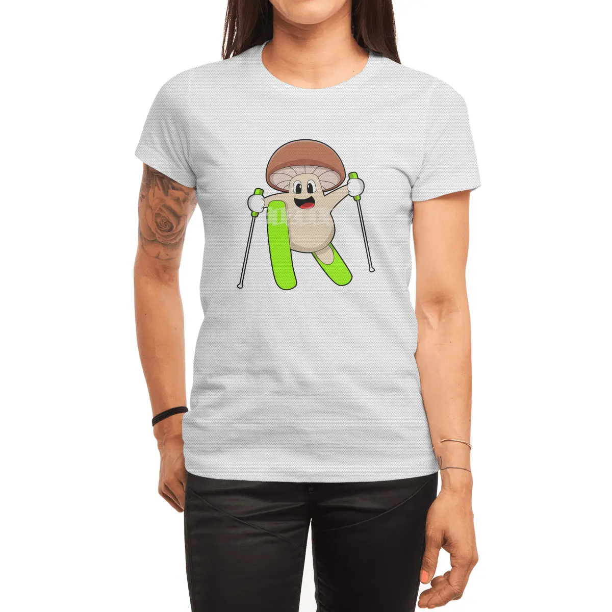 Mushroom as Skier with Ski Spor T-Shirt