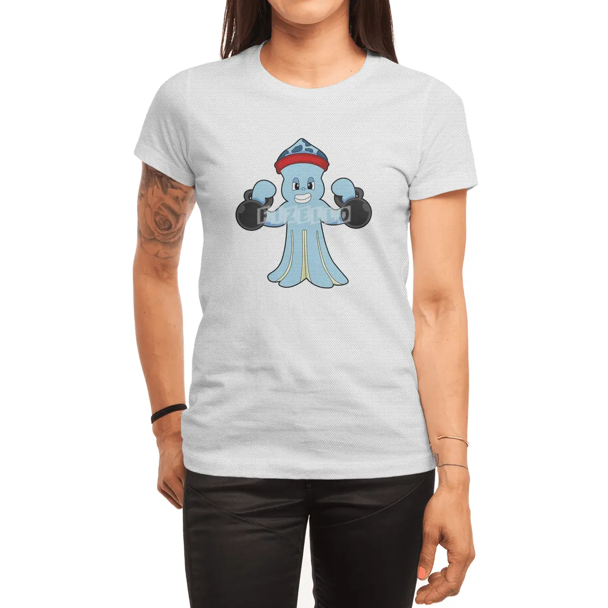 Octopus as Bodybuilder with Dumbbells Spor T-Shirt