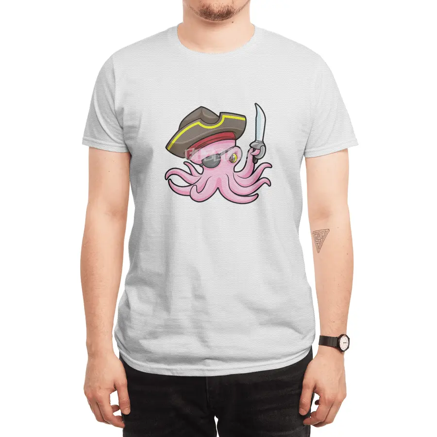 Octopus as Pirate with Saber & Eye patch Spor T-Shirt
