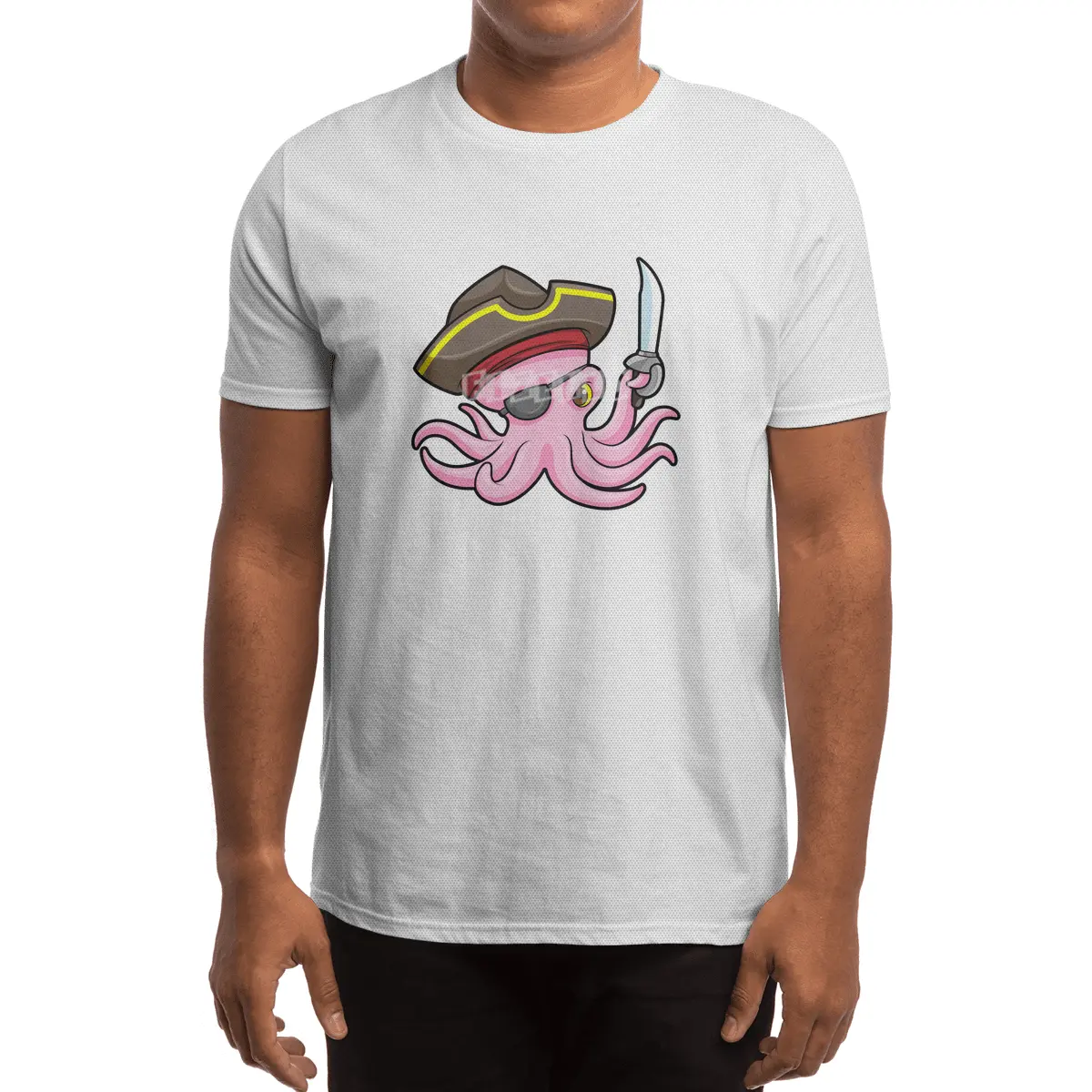 Octopus as Pirate with Saber & Eye patch Spor T-Shirt
