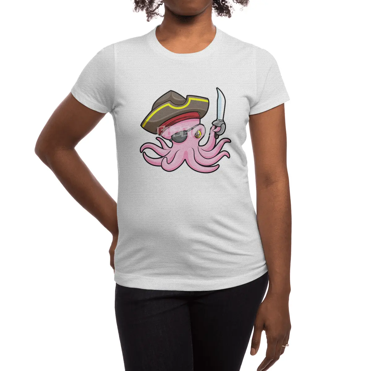 Octopus as Pirate with Saber & Eye patch Spor T-Shirt