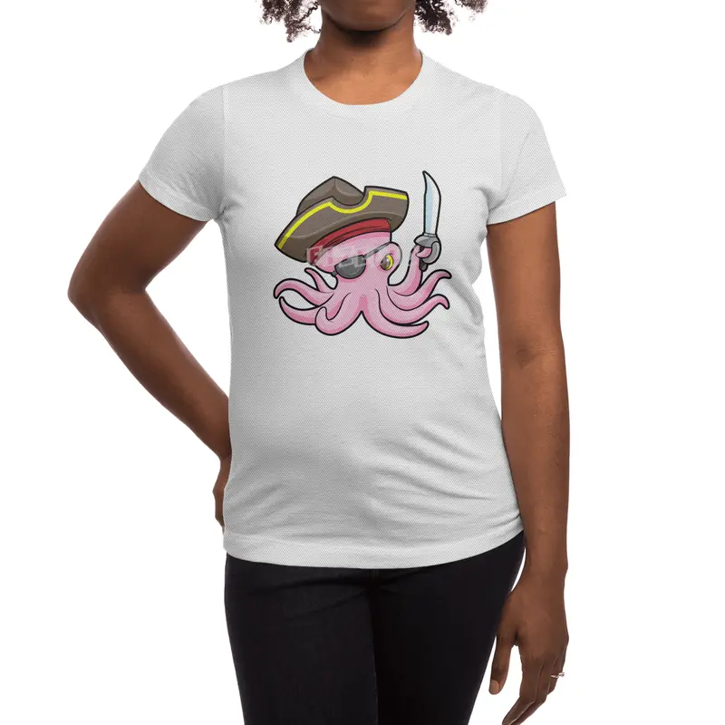 Octopus as Pirate with Saber & Eye patch Spor T-Shirt