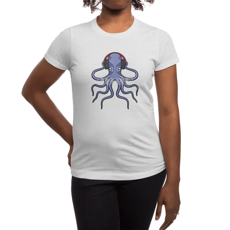 Octopus at Music with Headphone Spor T-Shirt