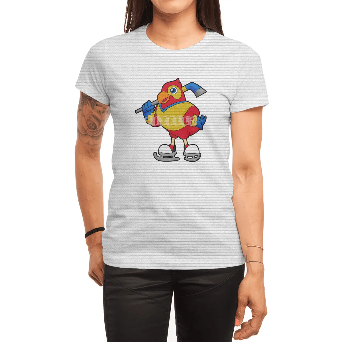 Parrot at Ice hockey with Ice hockey stick Spor T-Shirt