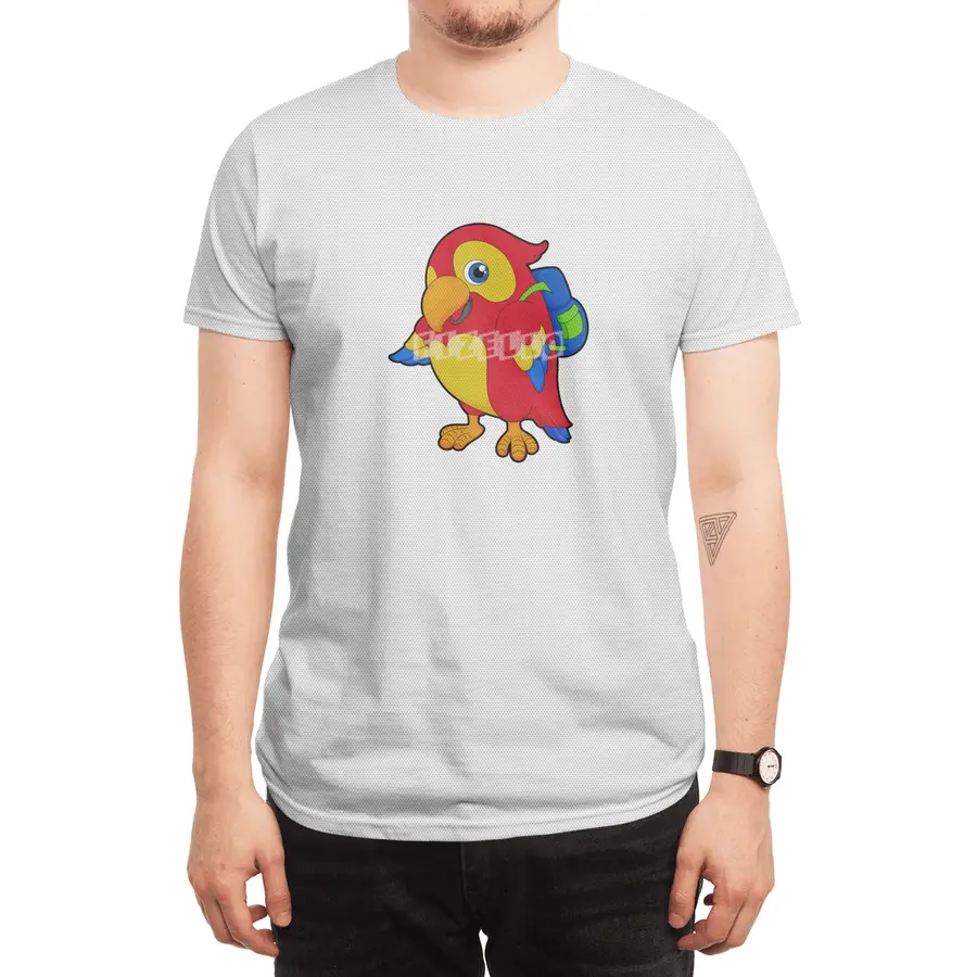Parrot with Backpack Spor T-Shirt