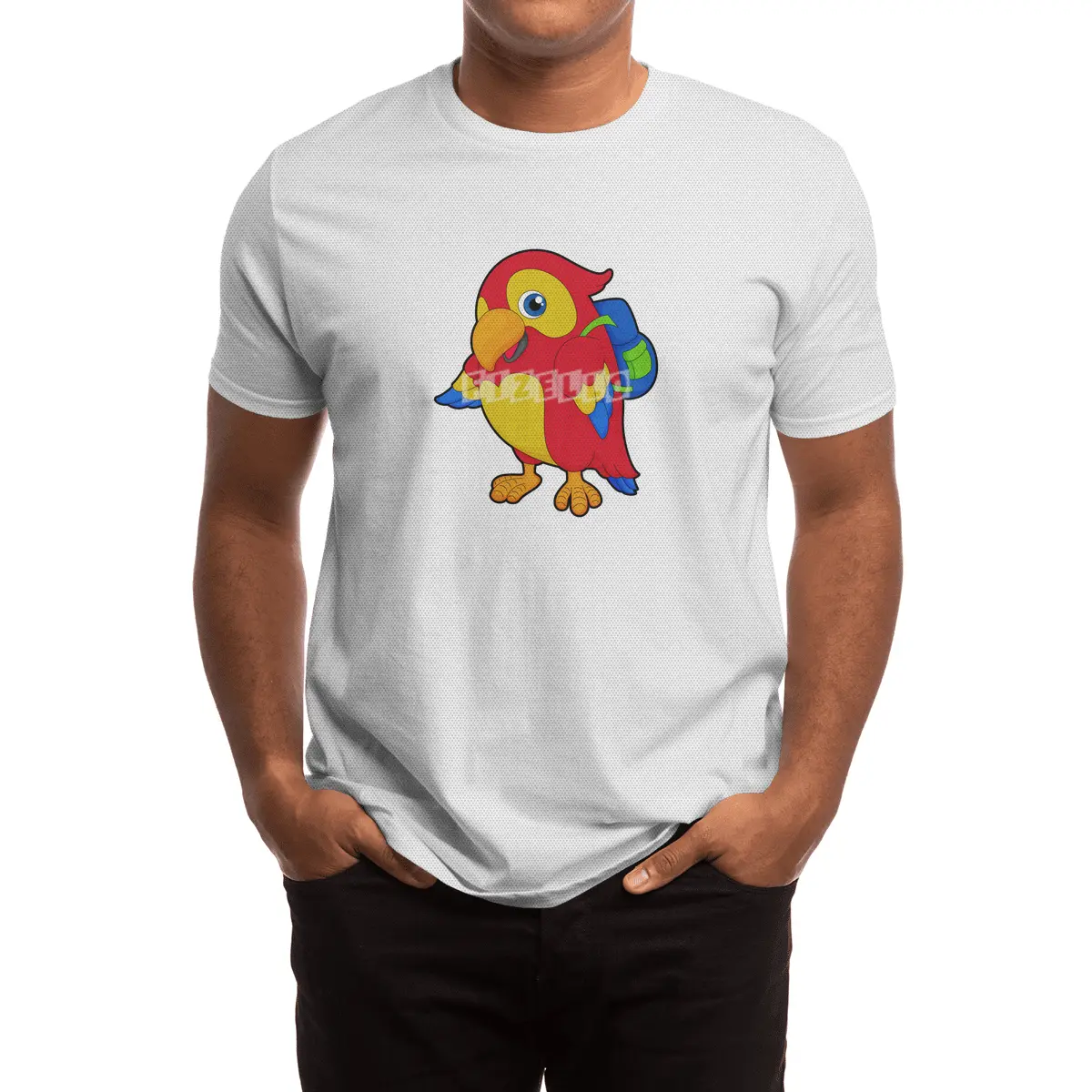 Parrot with Backpack Spor T-Shirt