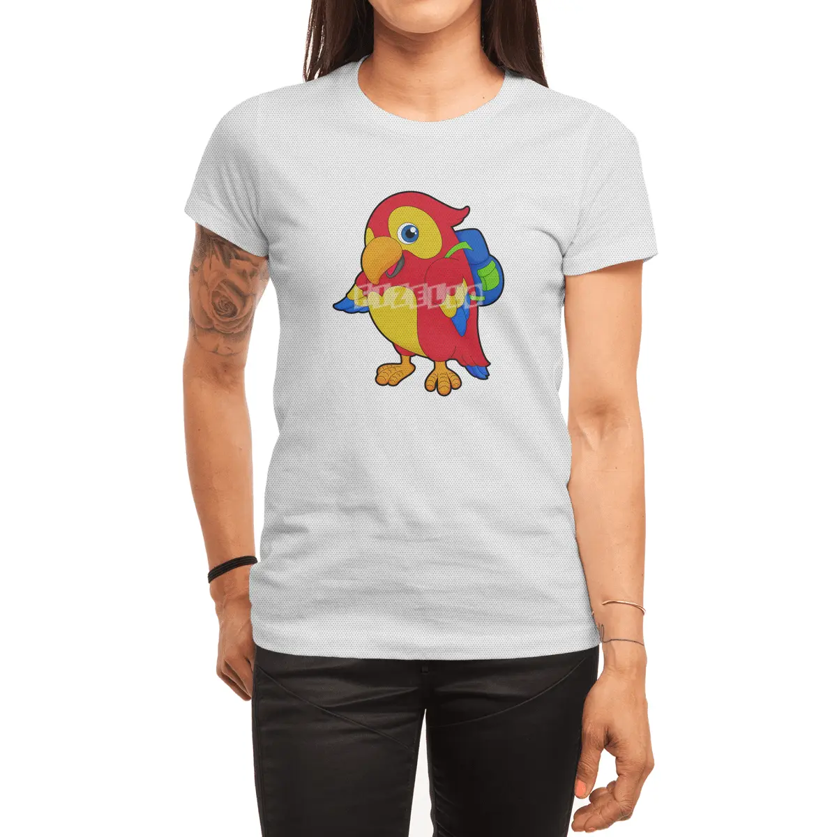Parrot with Backpack Spor T-Shirt