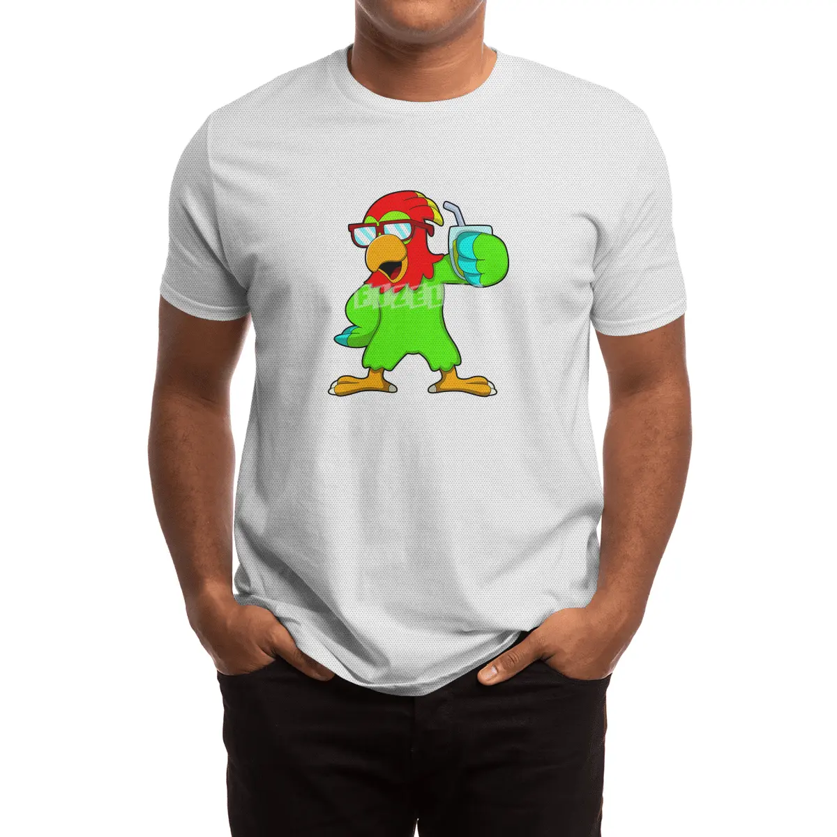 Parrot with Sunglasses & Drink Spor T-Shirt