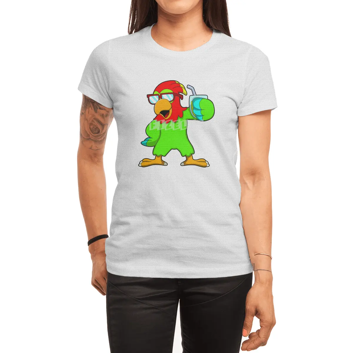 Parrot with Sunglasses & Drink Spor T-Shirt
