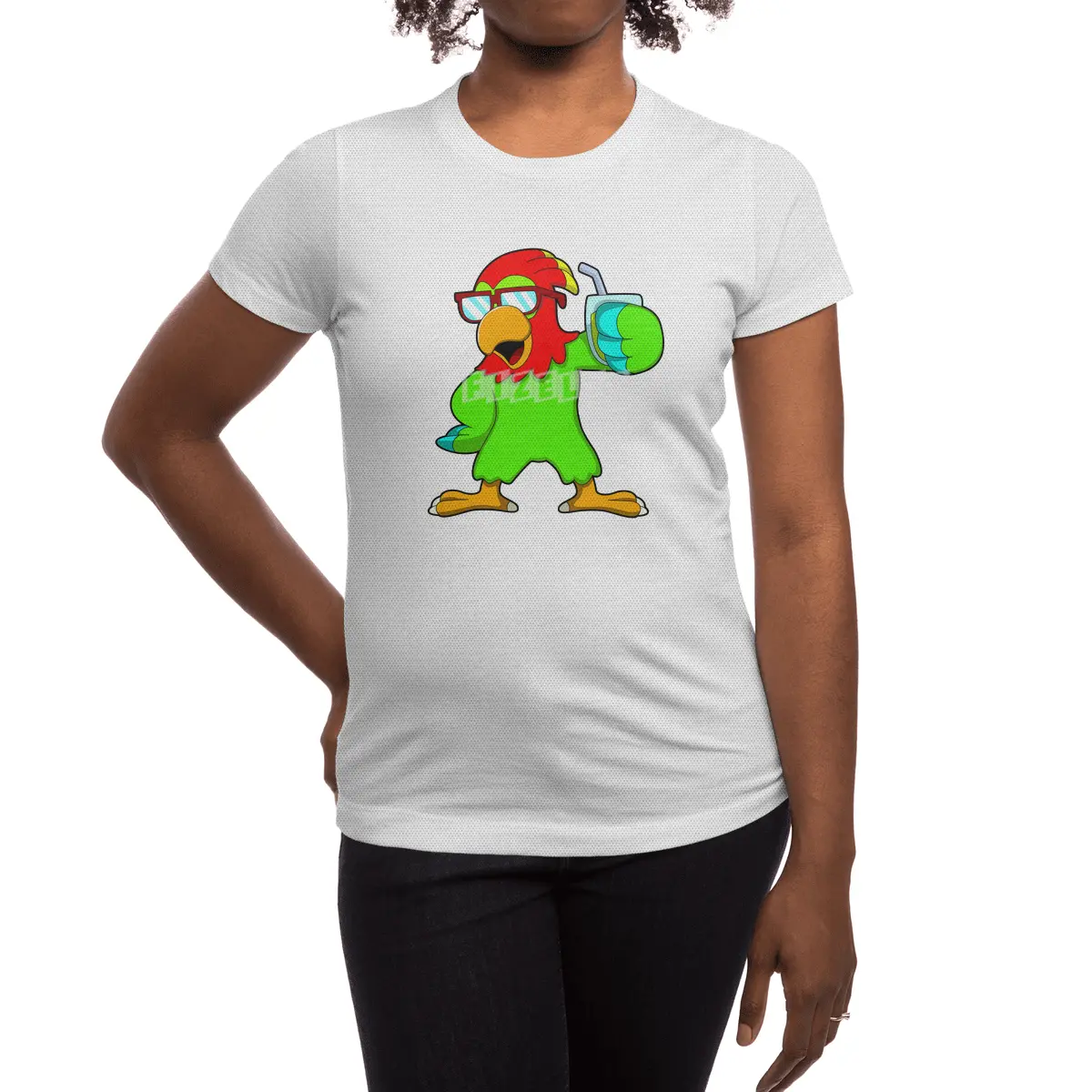 Parrot with Sunglasses & Drink Spor T-Shirt