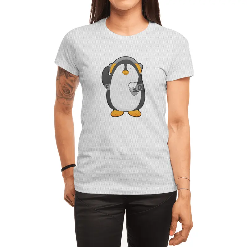 Penguin & Mobile phone with Headset Spor T-Shirt