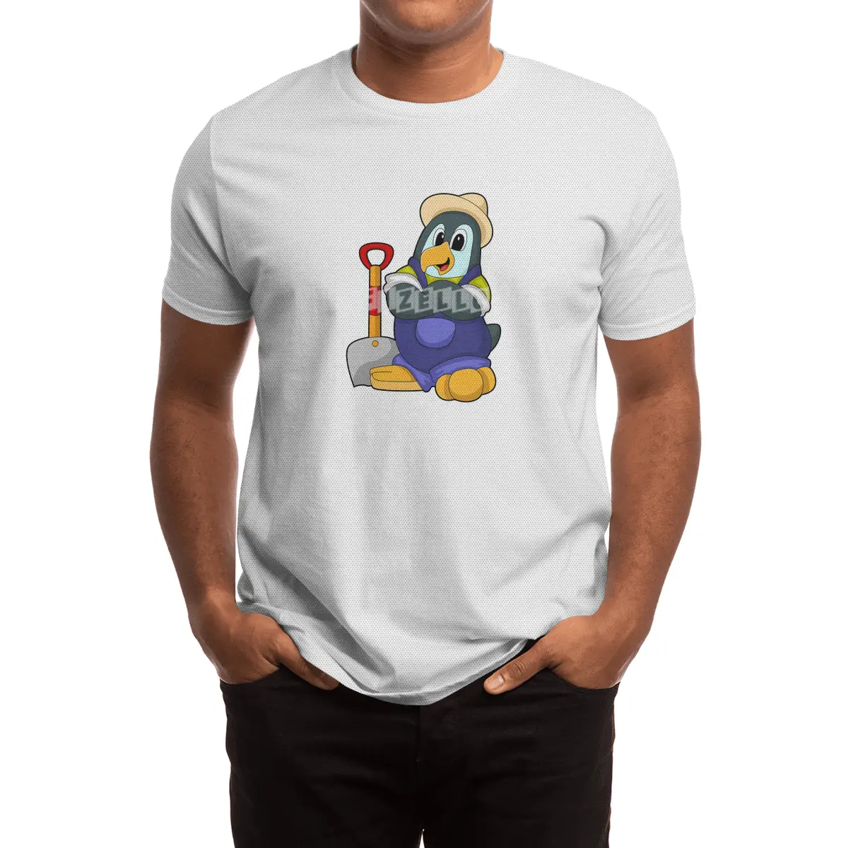 Penguin as Farmer with Shovel Spor T-Shirt