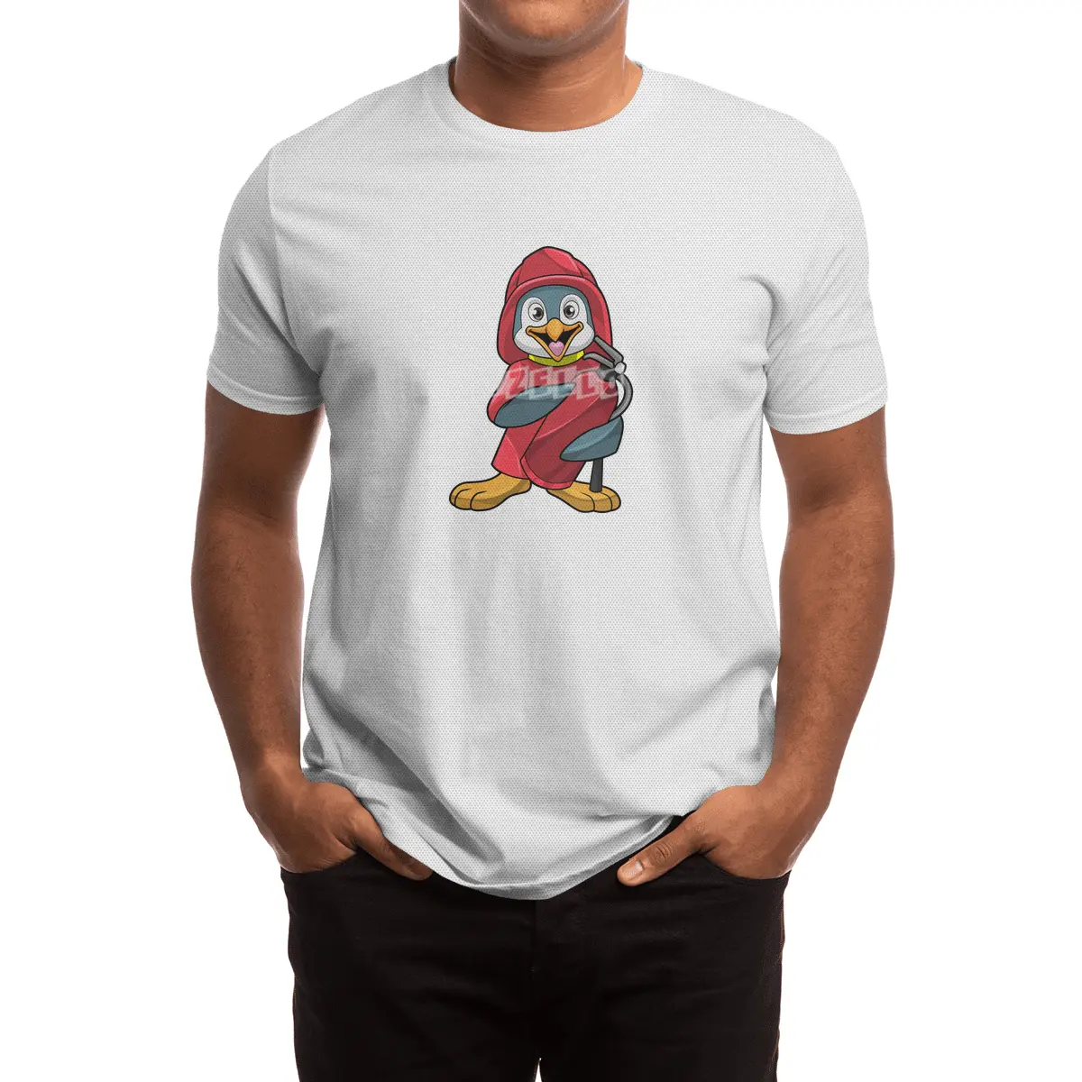Penguin as Firefighter with Fire extinguisher Spor T-Shirt