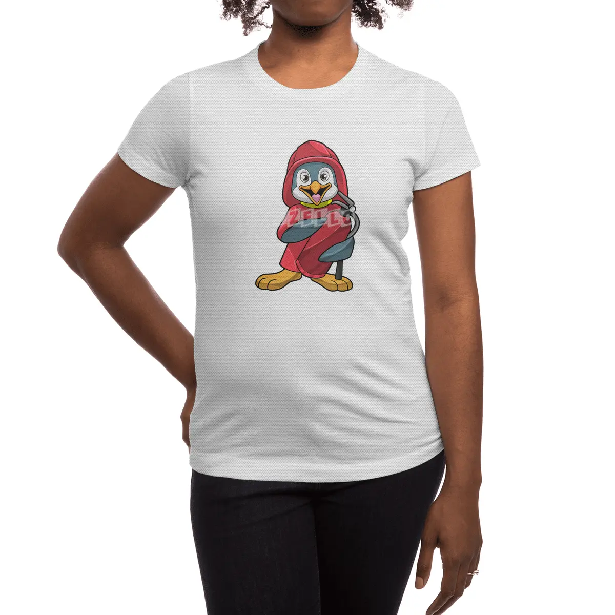 Penguin as Firefighter with Fire extinguisher Spor T-Shirt
