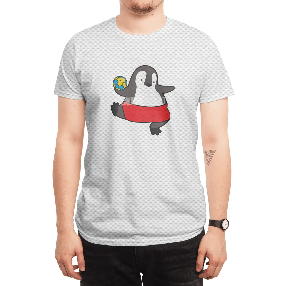 Penguin as Handball player with Handball Spor T-Shirt
