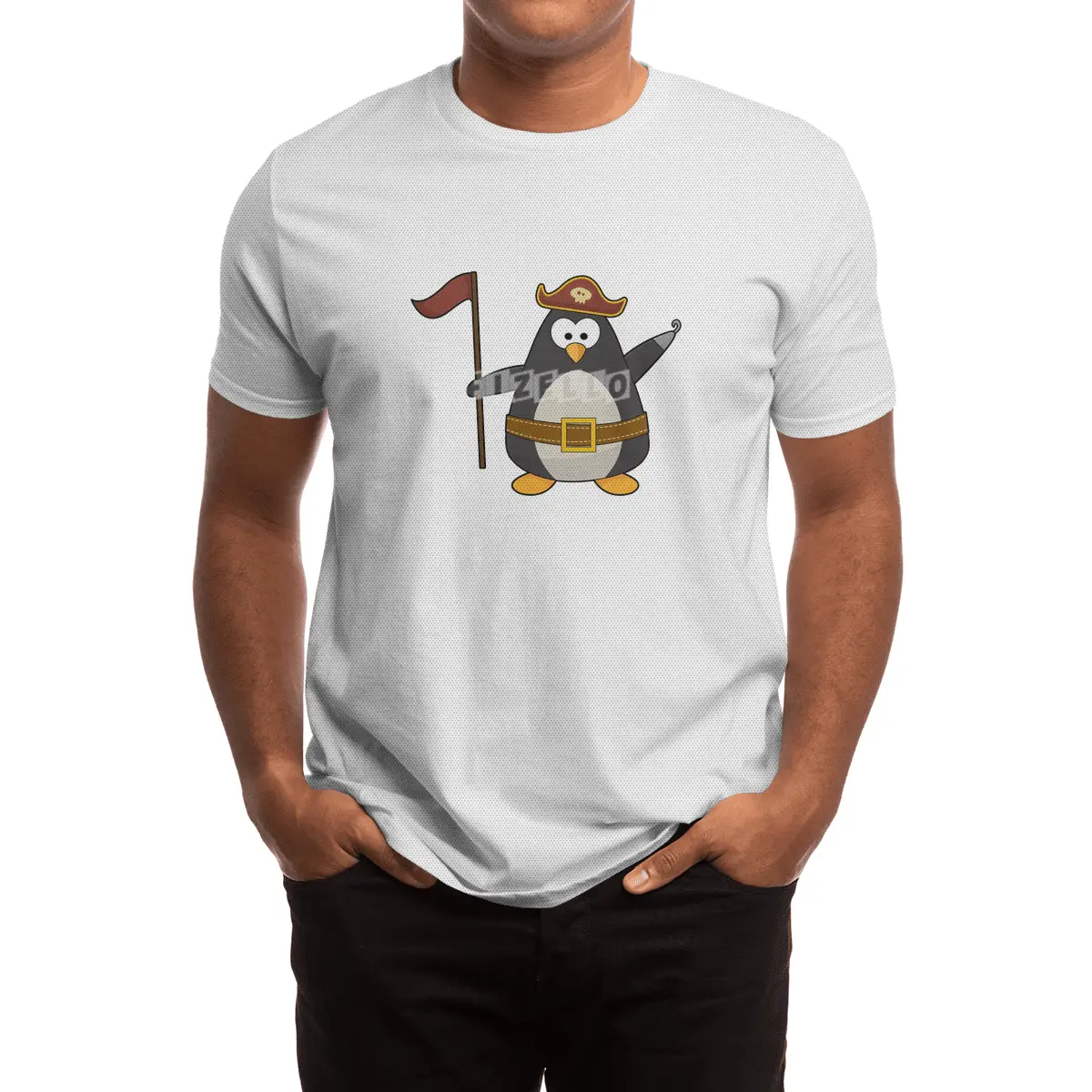 Penguin as Pirate with Pirate belt & Pirate hat Spor T-Shirt