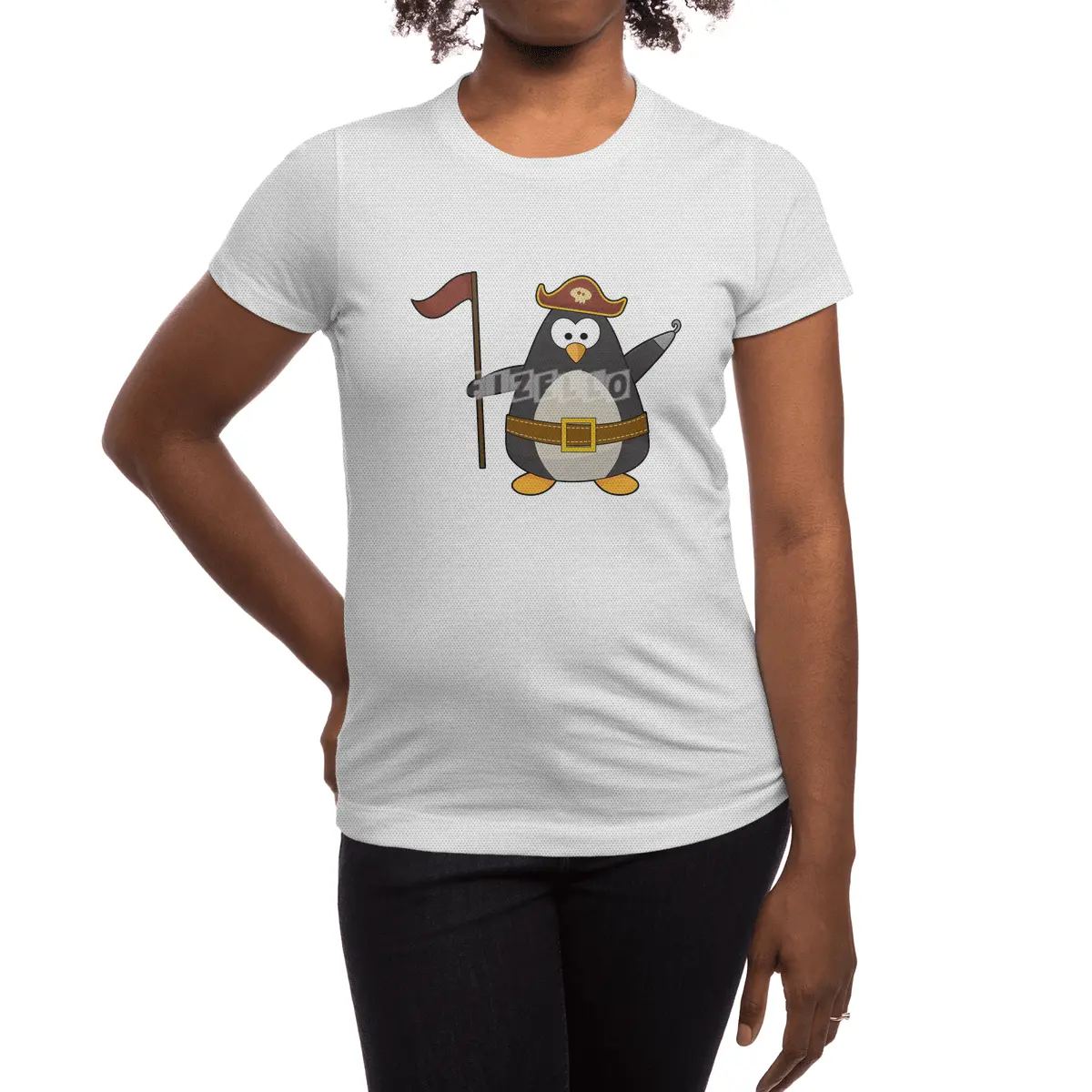 Penguin as Pirate with Pirate belt & Pirate hat Spor T-Shirt