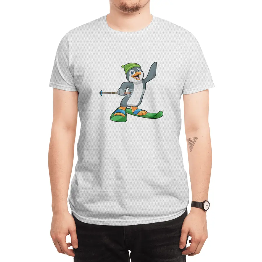 Penguin as Skier with Ski & Cap Spor T-Shirt