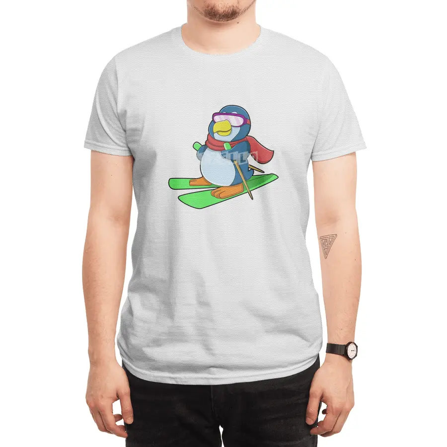Penguin as Skier with Ski Scarf & Sunglasses Spor T-Shirt