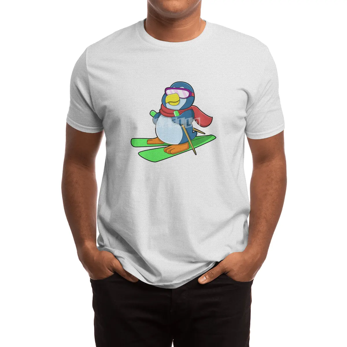 Penguin as Skier with Ski Scarf & Sunglasses Spor T-Shirt