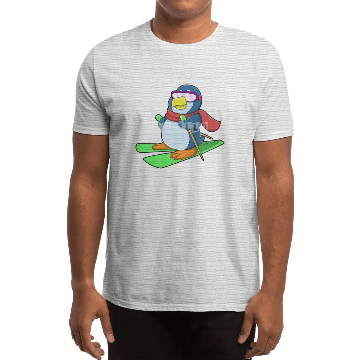 Penguin as Skier with Ski Scarf & Sunglasses Spor T-Shirt