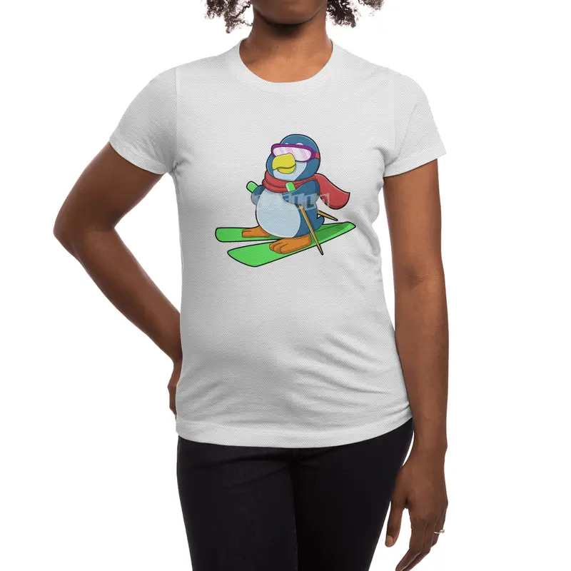 Penguin as Skier with Ski Scarf & Sunglasses Spor T-Shirt