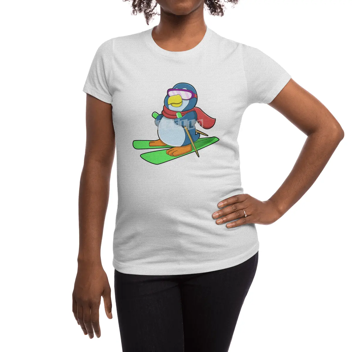 Penguin as Skier with Ski Scarf & Sunglasses Spor T-Shirt