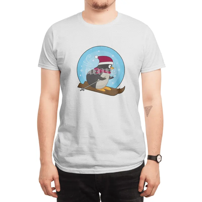 Penguin as Skier with Skis Spor T-Shirt