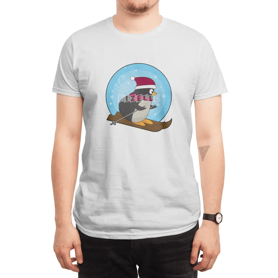 Penguin as Skier with Skis Spor T-Shirt
