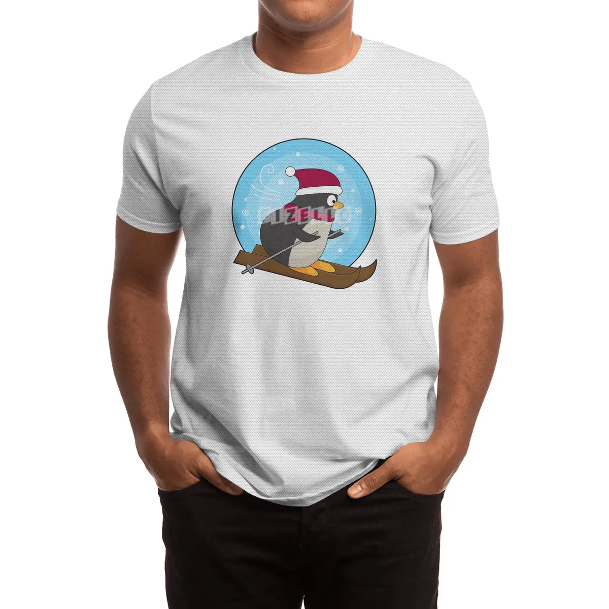 Penguin as Skier with Skis Spor T-Shirt