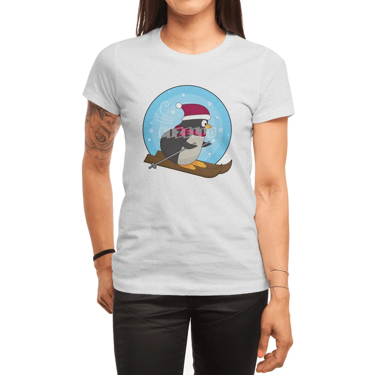 Penguin as Skier with Skis Spor T-Shirt