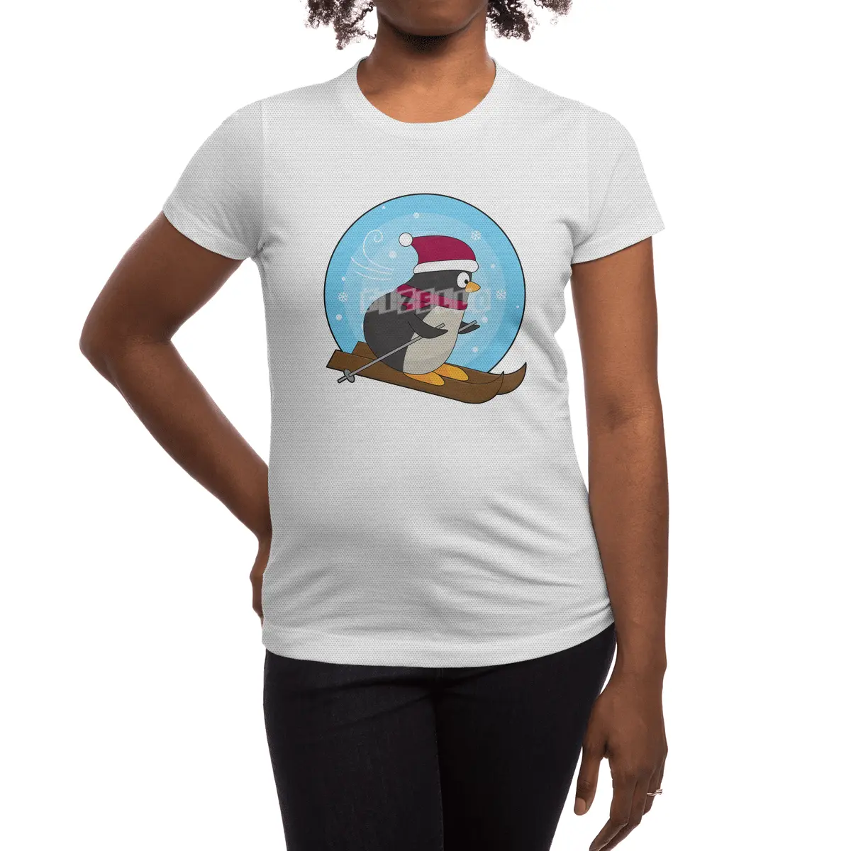 Penguin as Skier with Skis Spor T-Shirt