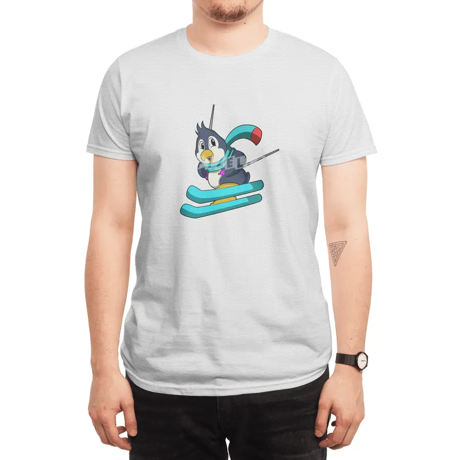 Penguin as Skier with Skis Spor T-Shirt