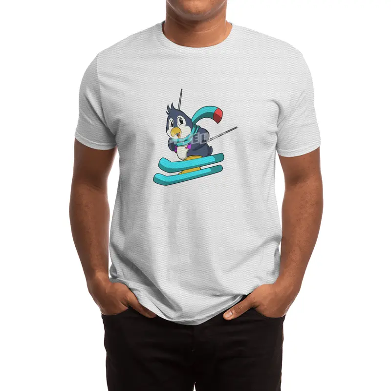 Penguin as Skier with Skis Spor T-Shirt