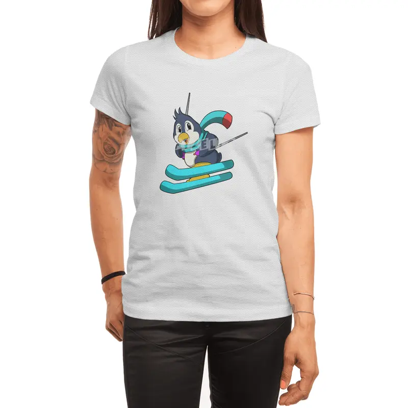 Penguin as Skier with Skis Spor T-Shirt