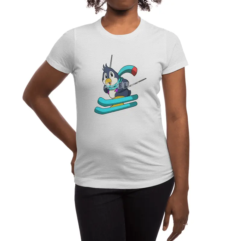 Penguin as Skier with Skis Spor T-Shirt