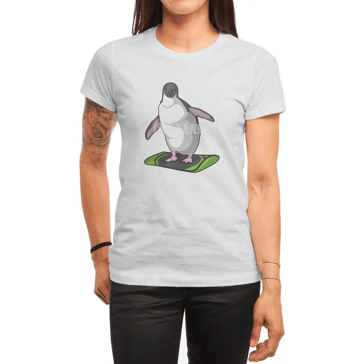 Penguin as Snowboarder with Snowboard Spor T-Shirt