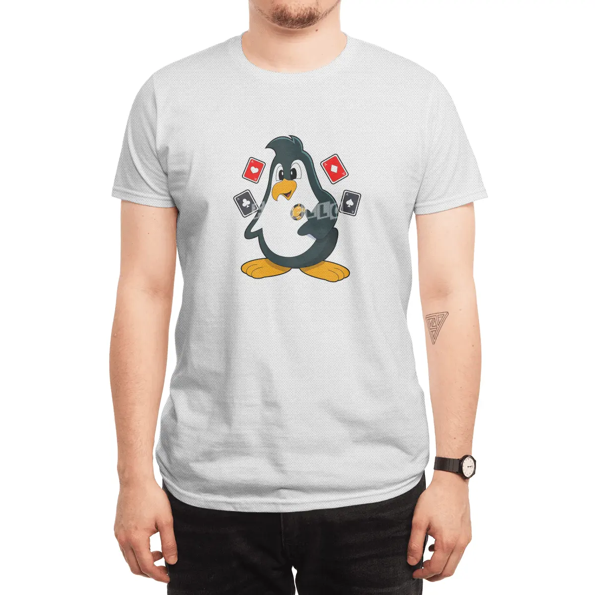 Penguin at Poker with Poker cards Spor T-Shirt