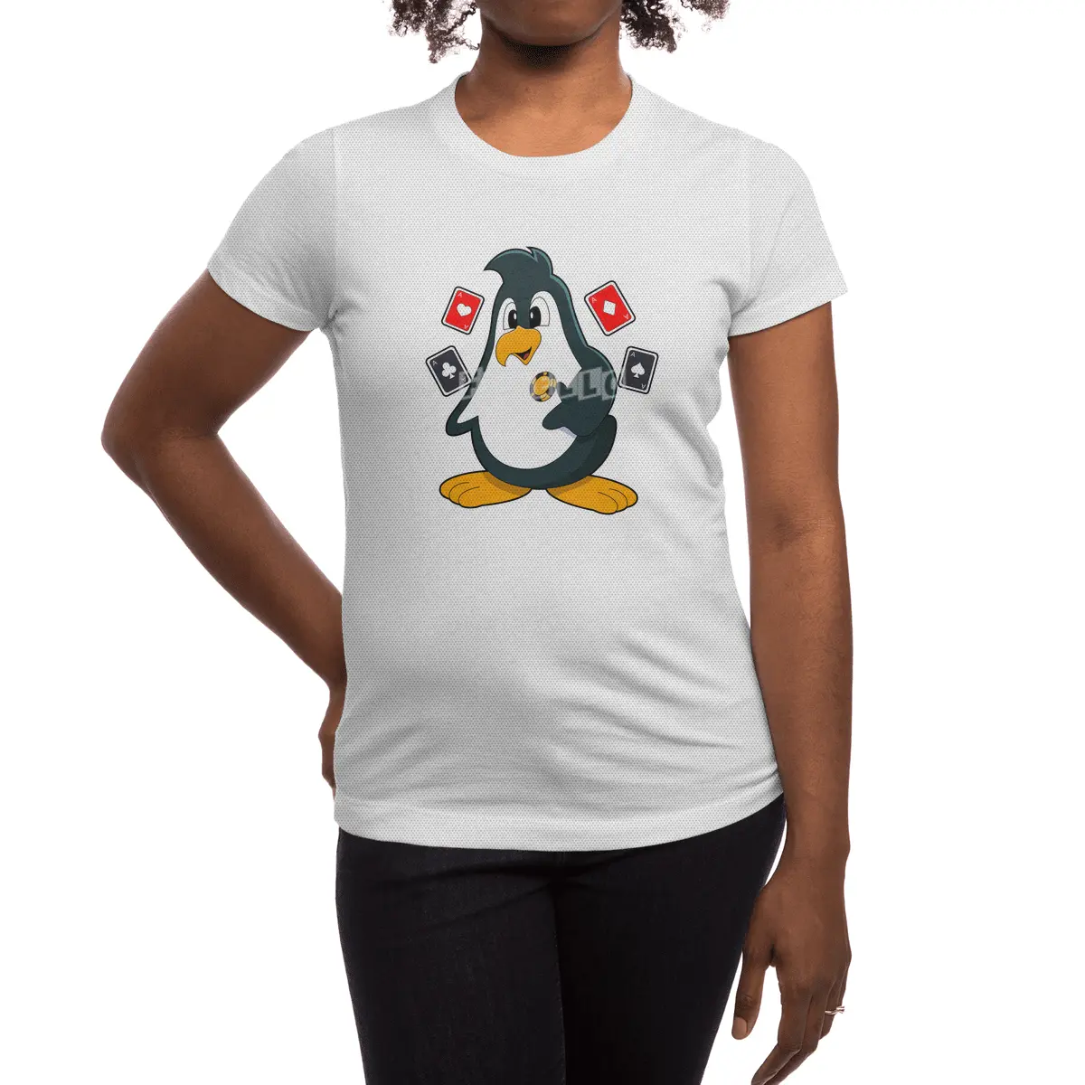 Penguin at Poker with Poker cards Spor T-Shirt