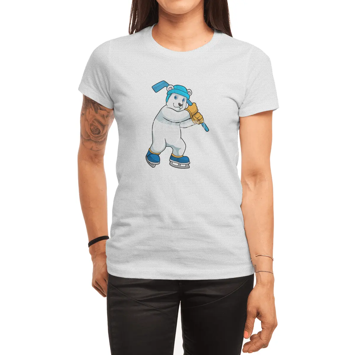 Polar bear at Ice hockey with Ice hockey stick Spor T-Shirt